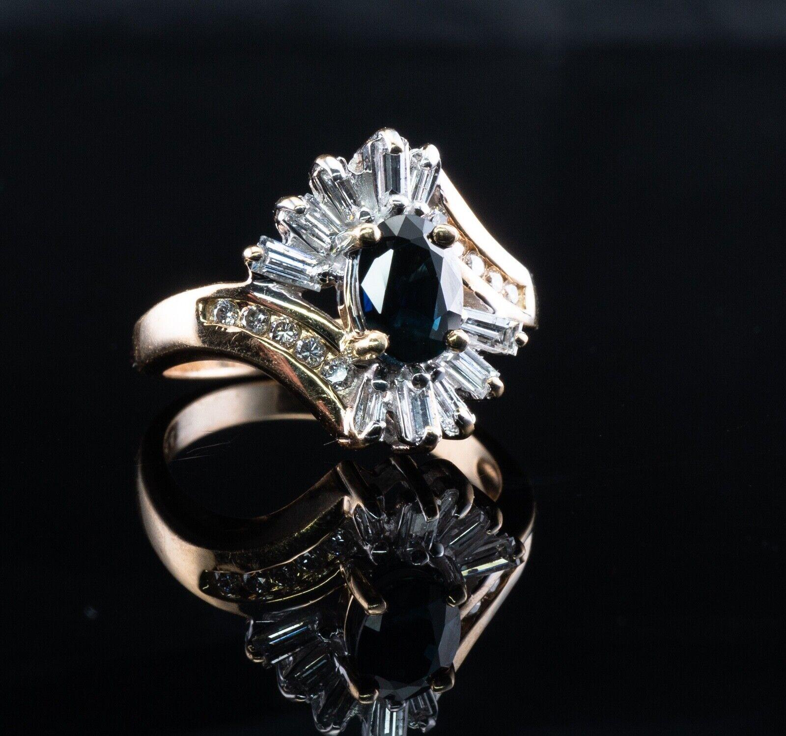 Taille ovale Bague Diamant Saphir Or 14K Vintage Estate en vente