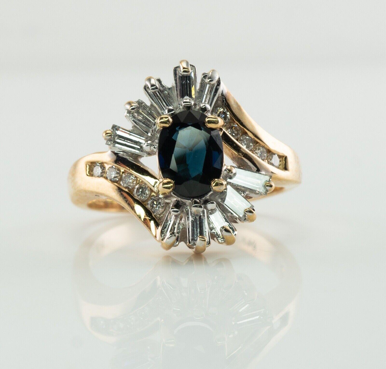 Diamond Sapphire Ring 14K Gold Vintage Estate For Sale 2