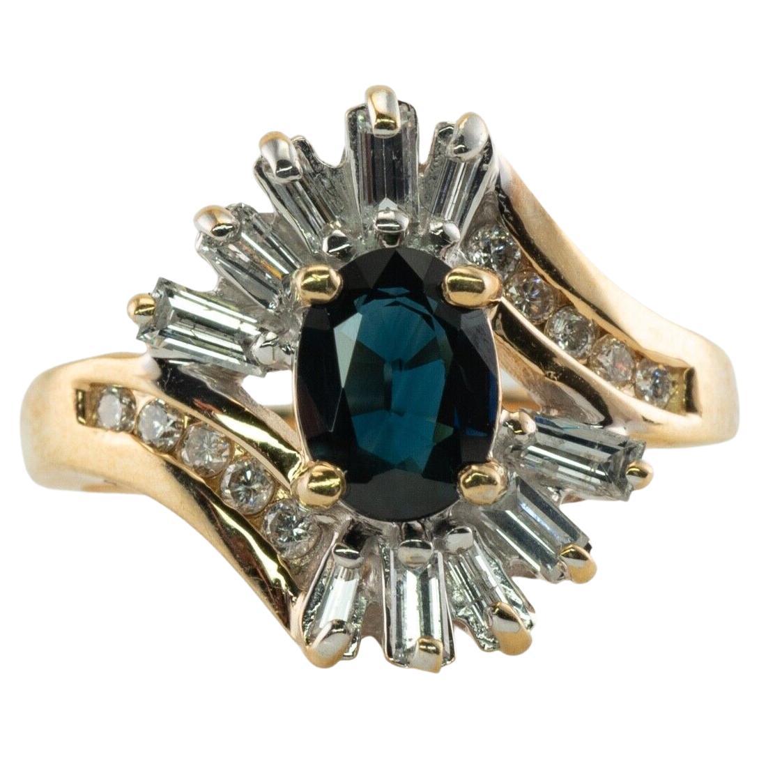 Diamant-Saphir-Ring 14K Gold Vintage Nachlass im Angebot