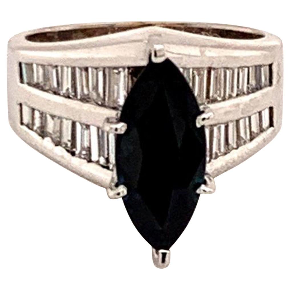 Diamond Sapphire Ring 14k White Gold 3.60tcw Women Certified For Sale