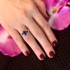 Diamond Sapphire Ring 14k White Gold 3.31 TCW Women Certified