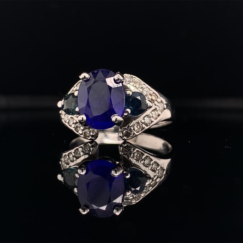 Anello con diamante e zaffiro in oro bianco 14k 3,31 TCW Donna Certificato In condizioni Nuovo in vendita a Brooklyn, NY