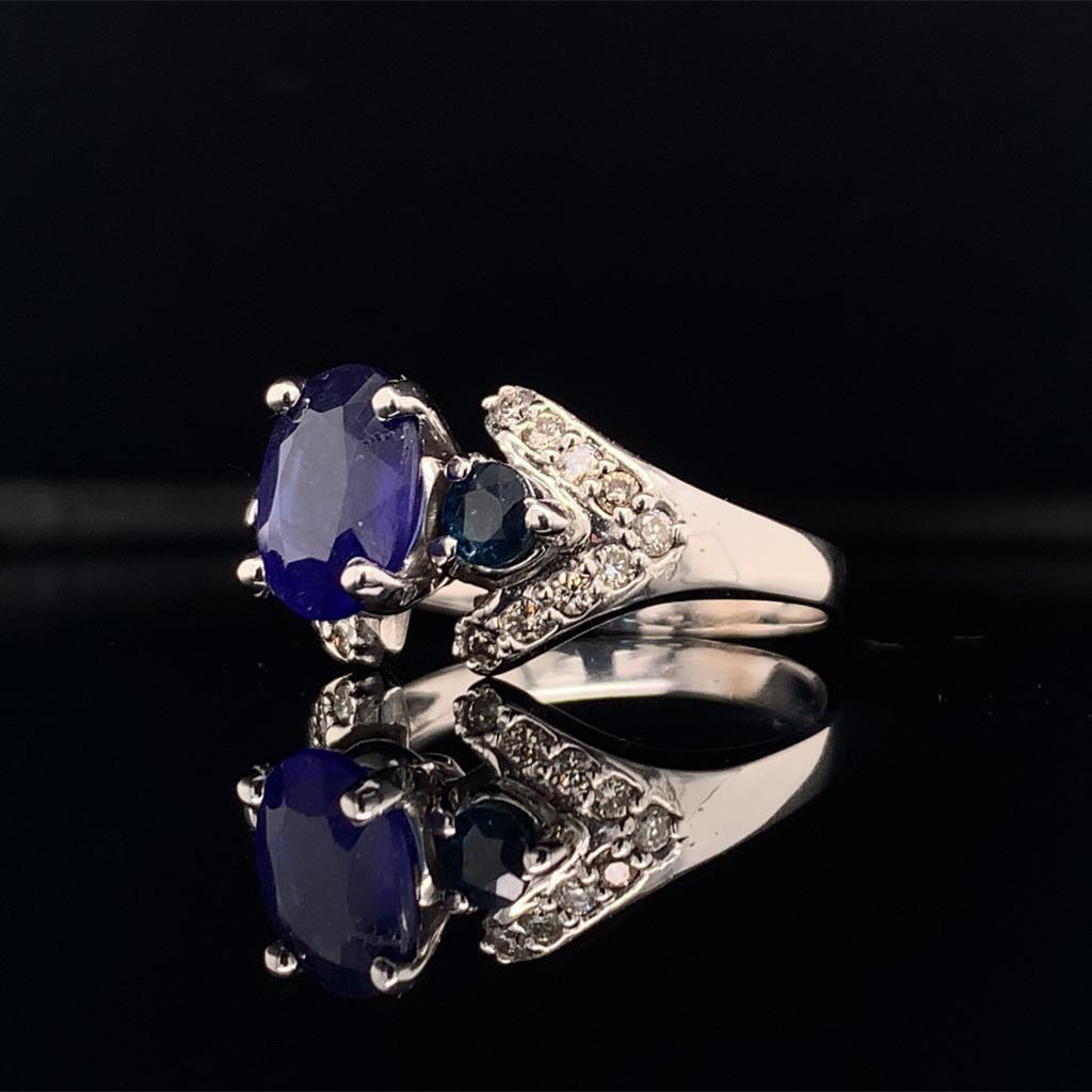 Anello con diamante e zaffiro in oro bianco 14k 3,31 TCW Donna Certificato in vendita 3
