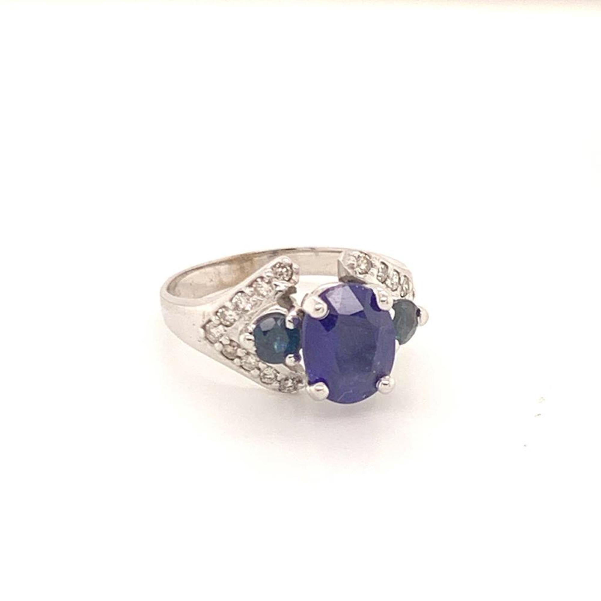 Anello con diamante e zaffiro in oro bianco 14k 3,31 TCW Donna Certificato in vendita 4