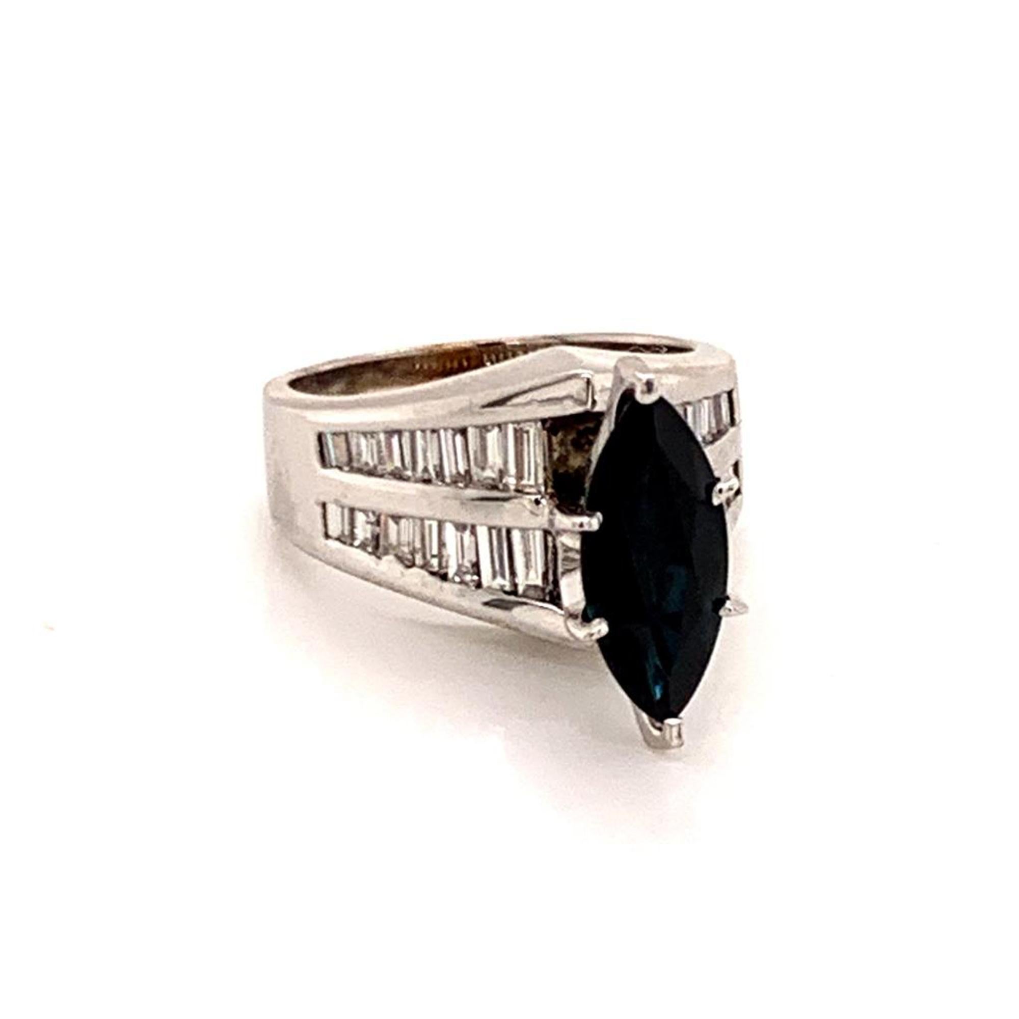 Marquise Cut Diamond Sapphire Ring 14k White Gold 3.60tcw Women Certified For Sale