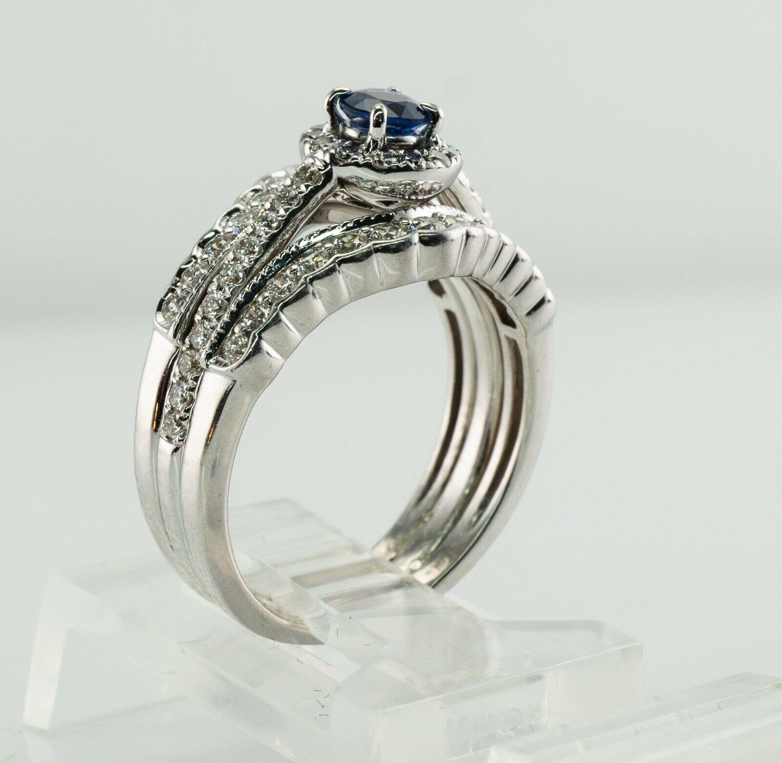 Diamond Sapphire Ring 14K White Gold Band Set Engagement Wedding For Sale 4