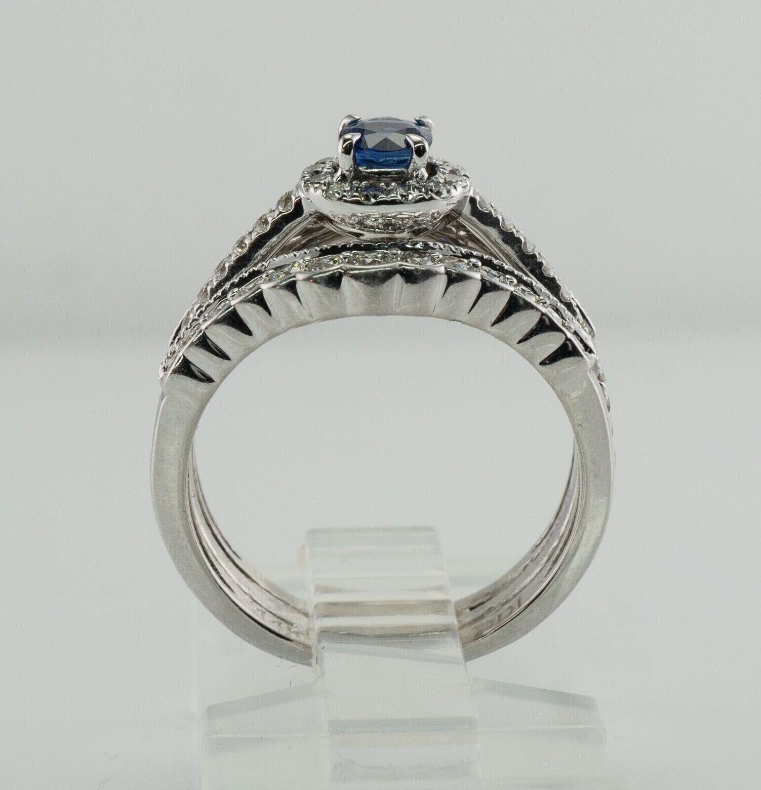 Diamond Sapphire Ring 14K White Gold Band Set Engagement Wedding For Sale 5