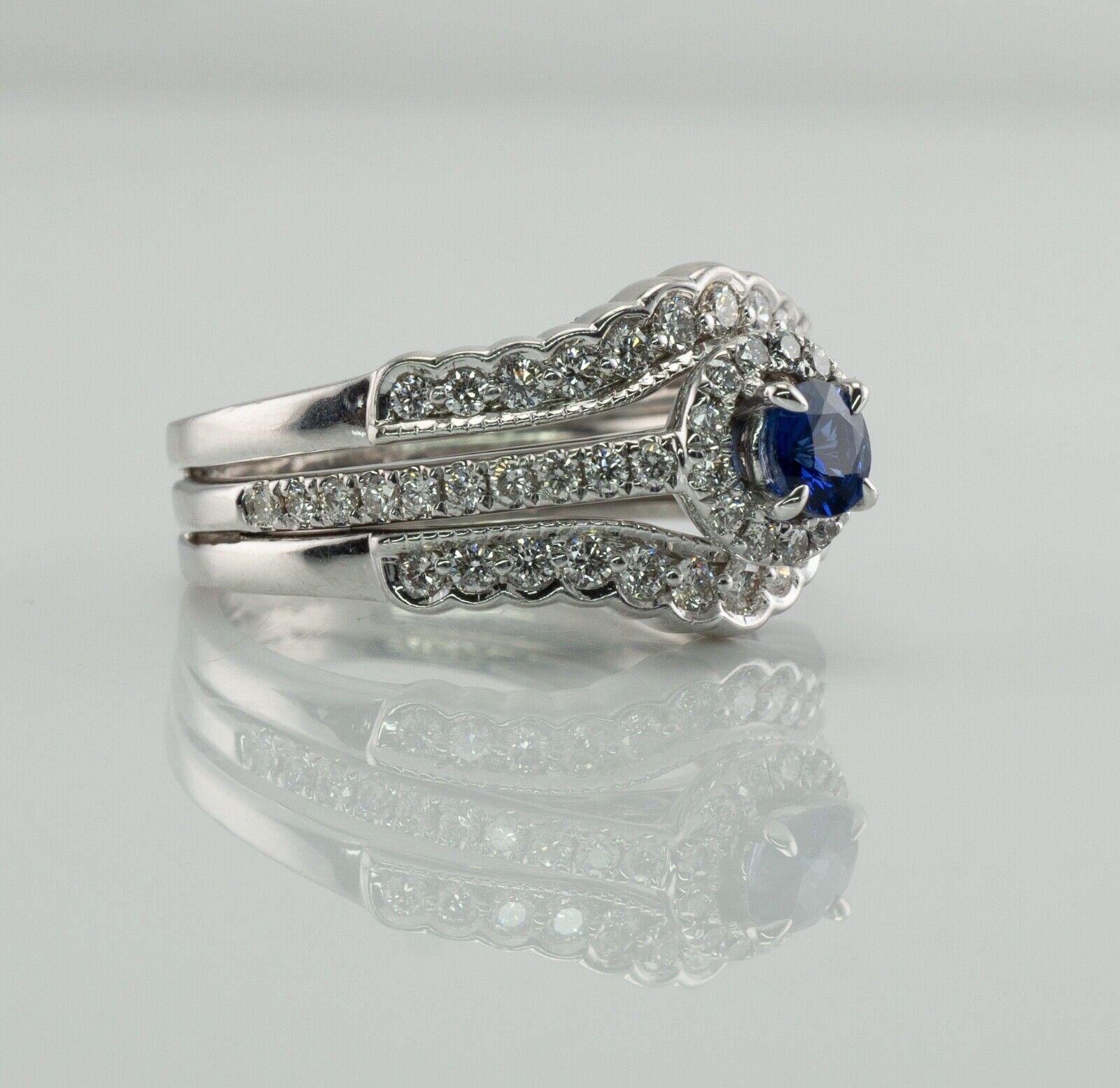 Taille ronde Bague de fiançailles en or blanc 14K avec diamant et saphir Whiting en vente