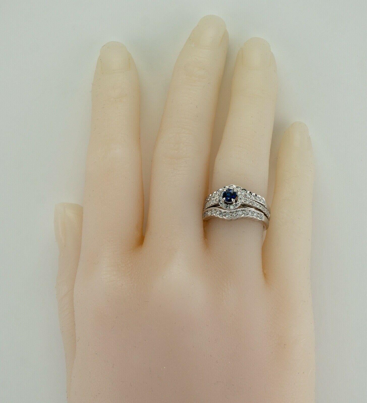 Diamant-Saphir-Ring 14K Weißgold Band Set Verlobung Hochzeit im Zustand „Gut“ im Angebot in East Brunswick, NJ