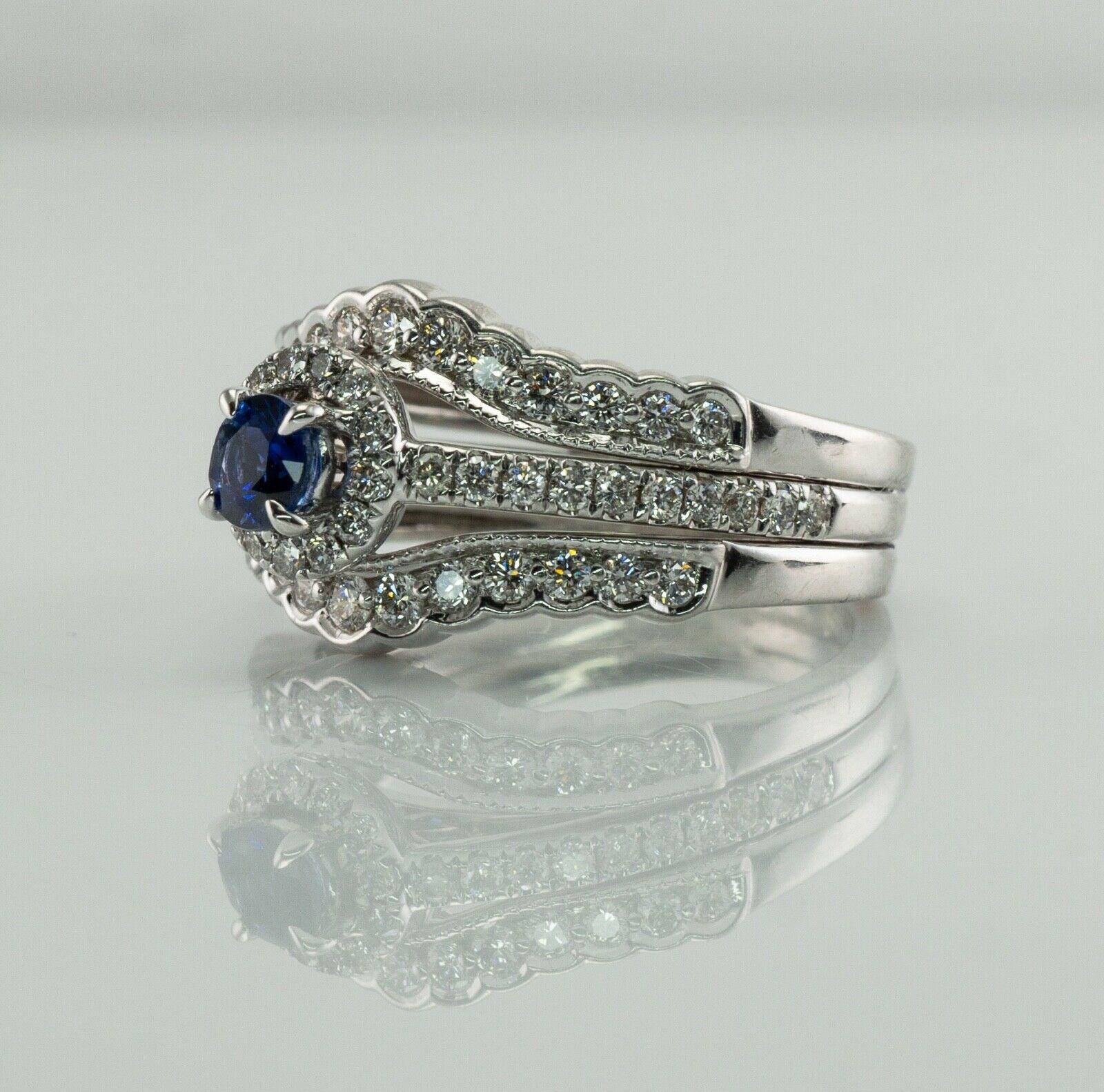 Women's Diamond Sapphire Ring 14K White Gold Band Set Engagement Wedding For Sale