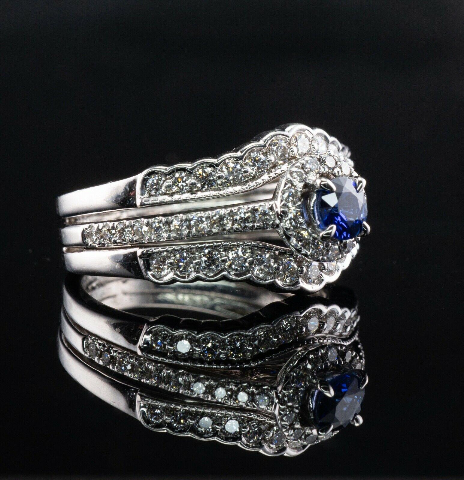 Diamond Sapphire Ring 14K White Gold Band Set Engagement Wedding For Sale 1
