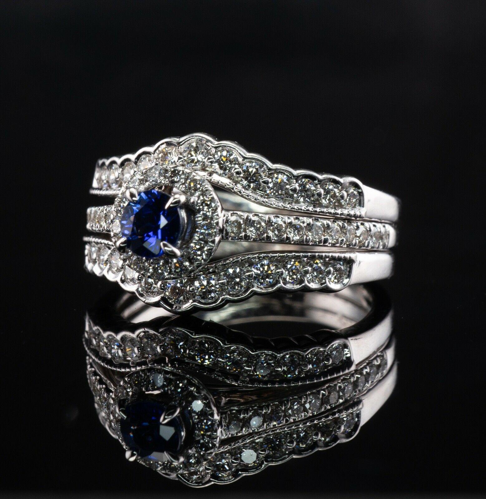 Diamond Sapphire Ring 14K White Gold Band Set Engagement Wedding For Sale 2