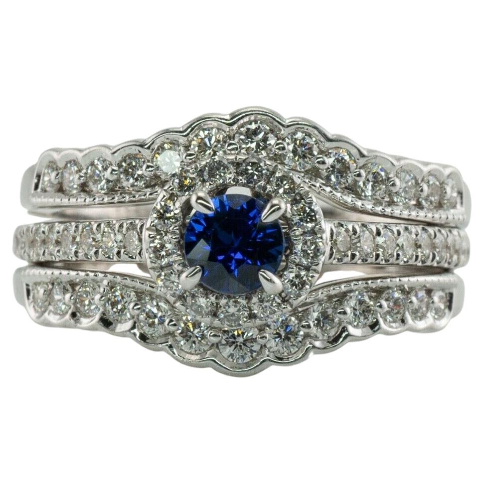 Bague de fiançailles en or blanc 14K avec diamant et saphir Whiting en vente