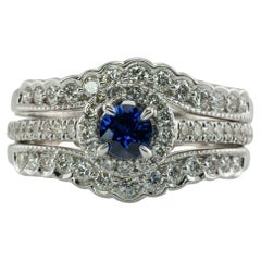 Diamond Sapphire Ring 14K White Gold Band Set Engagement Wedding