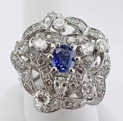 Bague Diamant Saphir Or Blanc 14K Cocktail