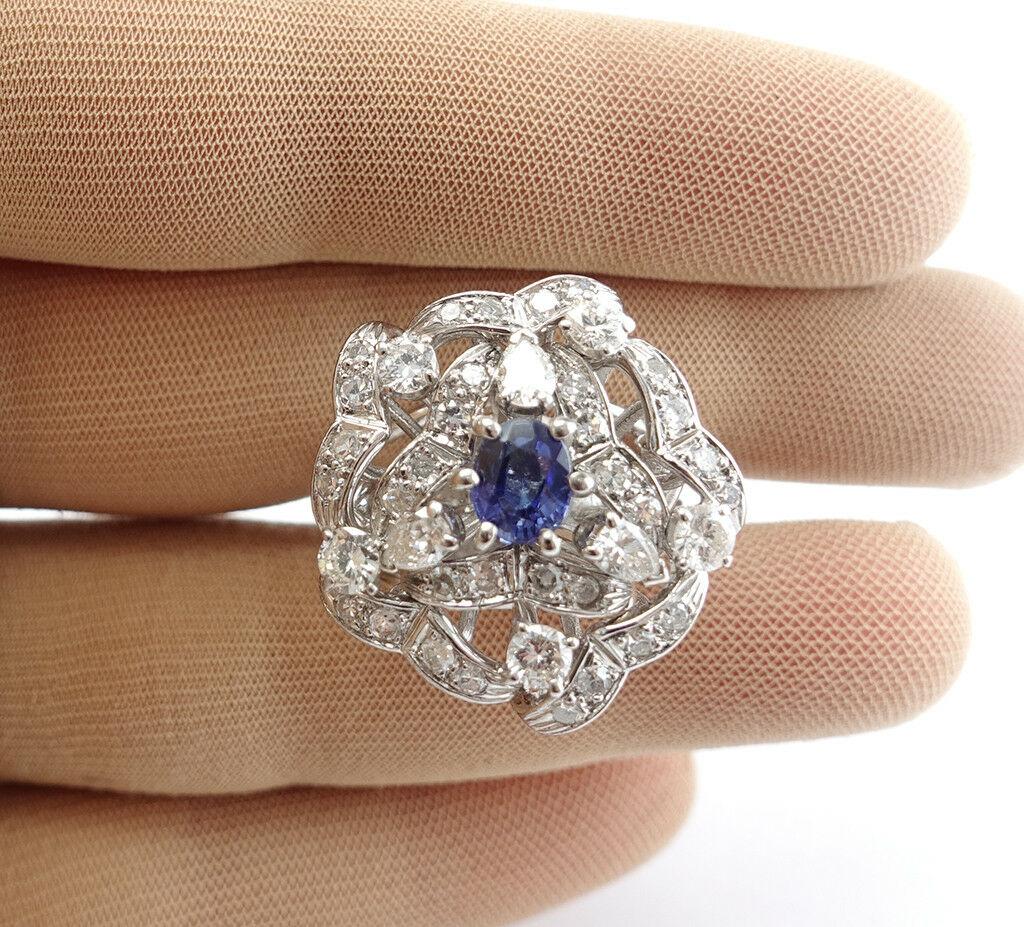 Diamond Sapphire Ring 14K White Gold Cocktail Vintage In Good Condition For Sale In East Brunswick, NJ