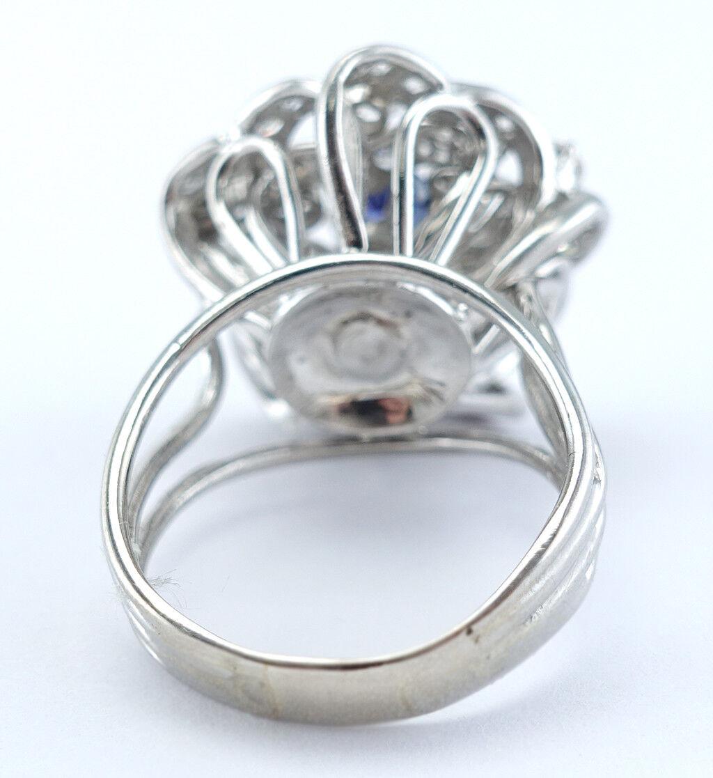 Diamond Sapphire Ring 14K White Gold Cocktail Vintage For Sale 1