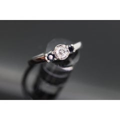 Diamond Sapphire ring. 14k White Gold Diamond Sapphire Solitaire. Trilogy Trio