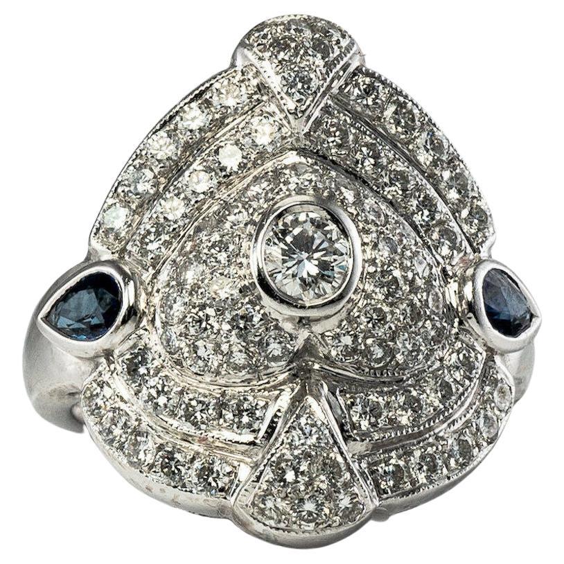 Anillo Zafiro Diamante Cóctel Escudo Oro Blanco 14K