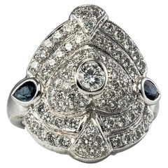 Vintage Diamond Sapphire Ring 14K White Gold Shield