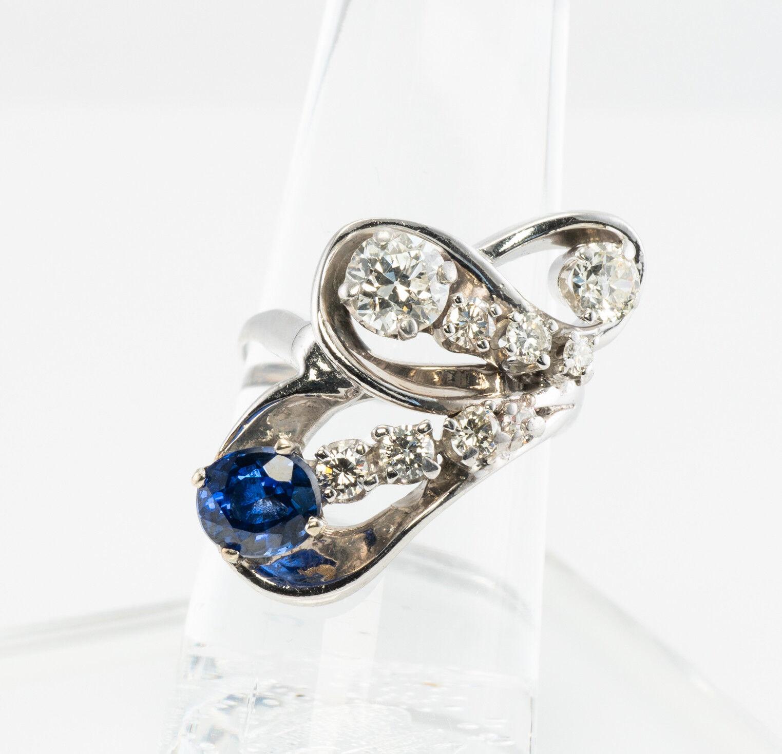 Diamond Sapphire Ring 14K White Gold Vintage For Sale 5