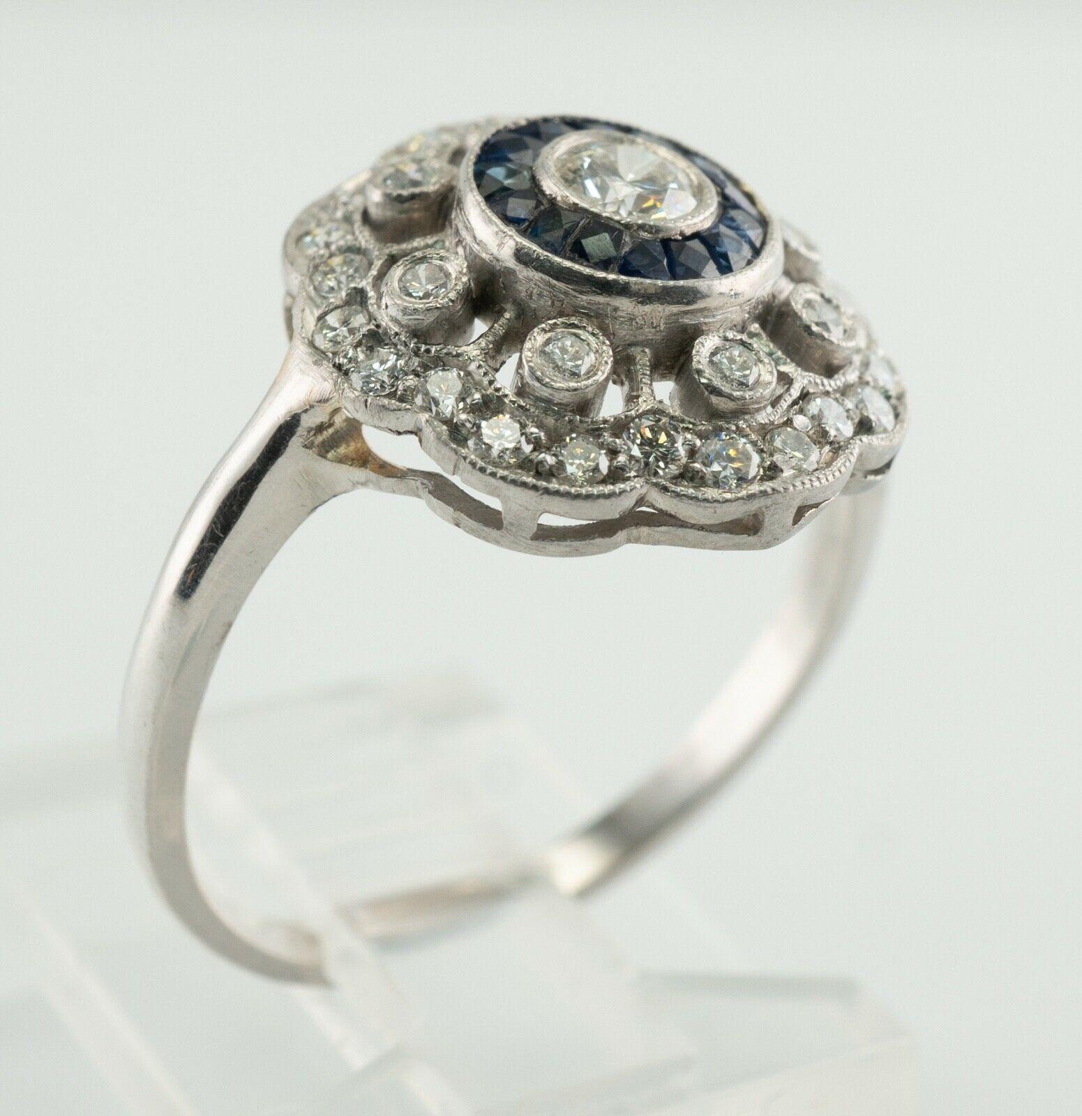 Diamond Sapphire Ring 14K White Gold Vintage For Sale 5