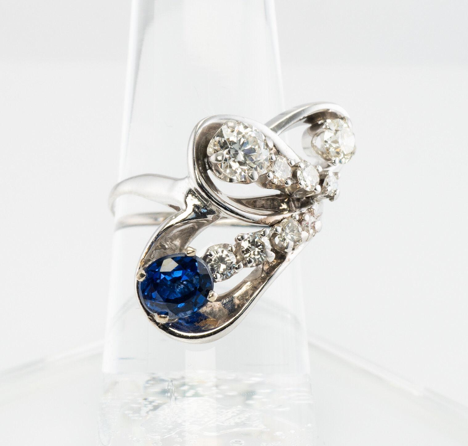 Diamond Sapphire Ring 14K White Gold Vintage For Sale 6