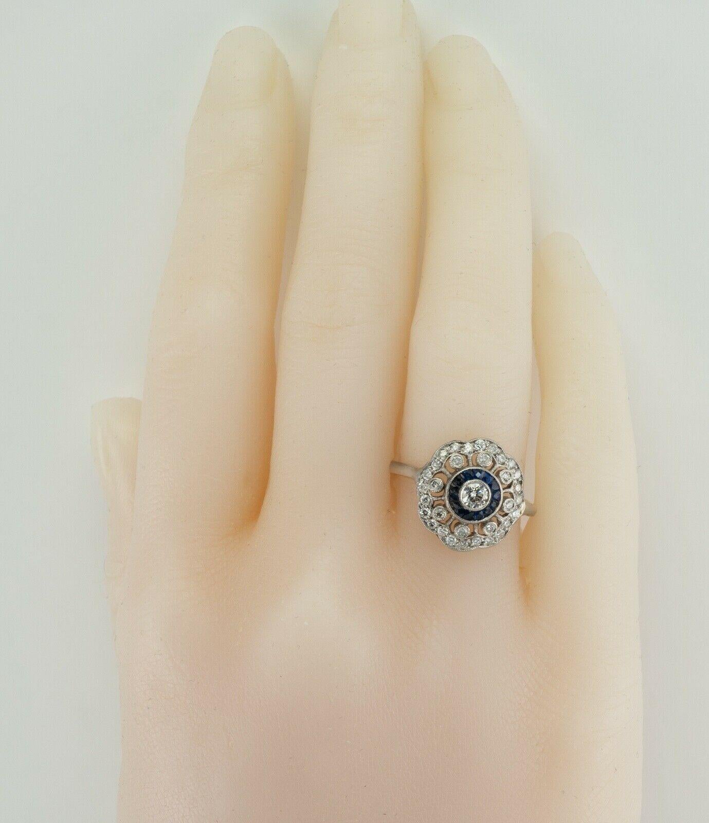 Diamond Sapphire Ring 14K White Gold Vintage For Sale 6