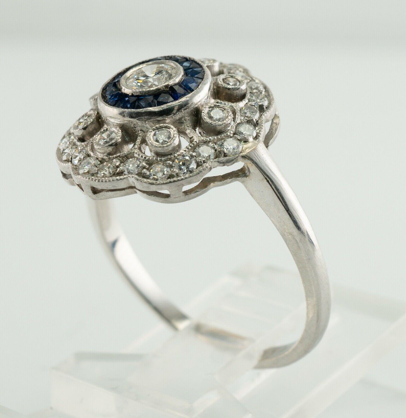 Diamond Sapphire Ring 14K White Gold Vintage For Sale 8