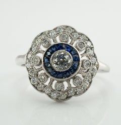 Diamond Sapphire Ring 14K White Gold Vintage