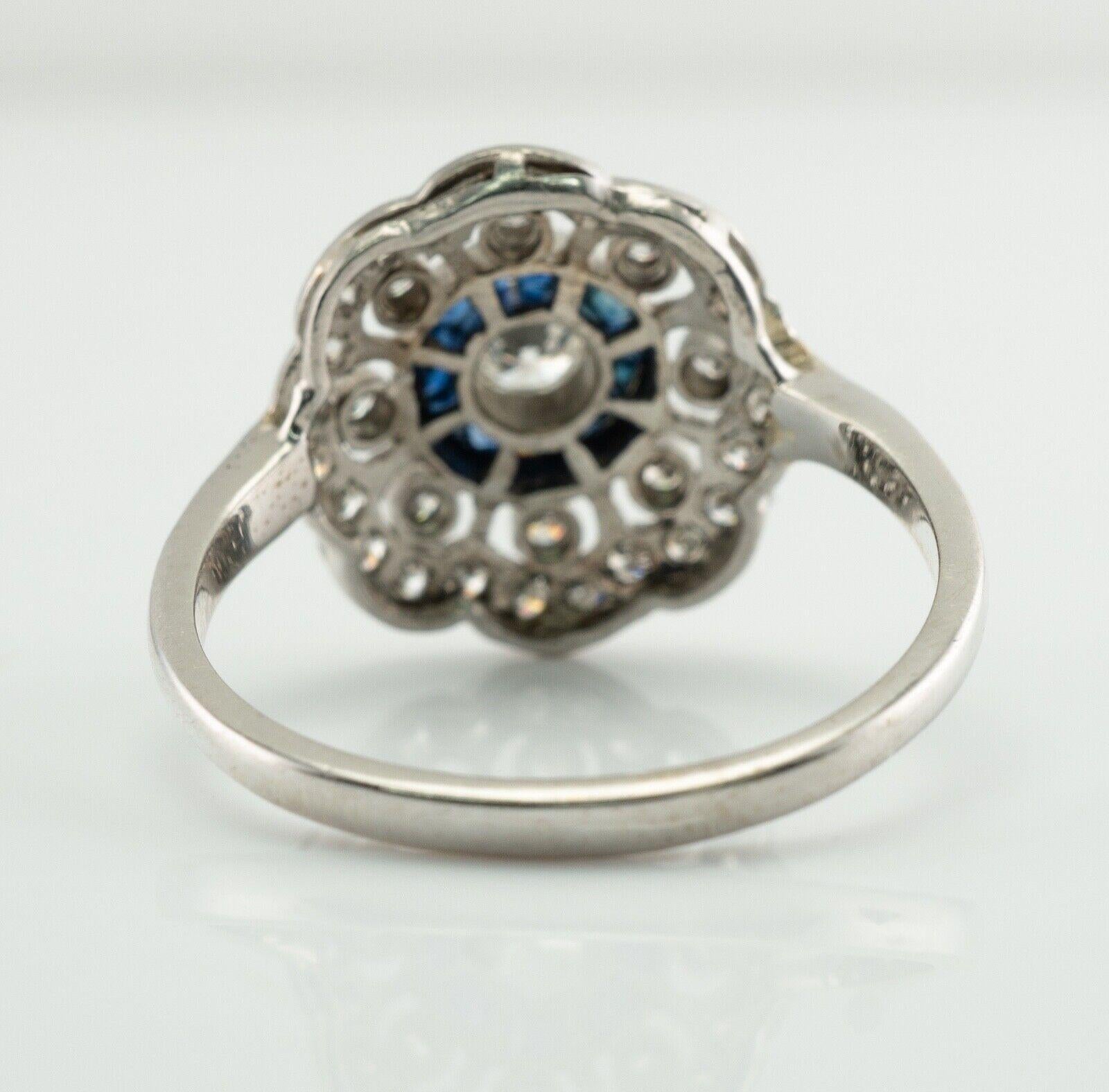 Diamond Sapphire Ring 14K White Gold Vintage For Sale 1