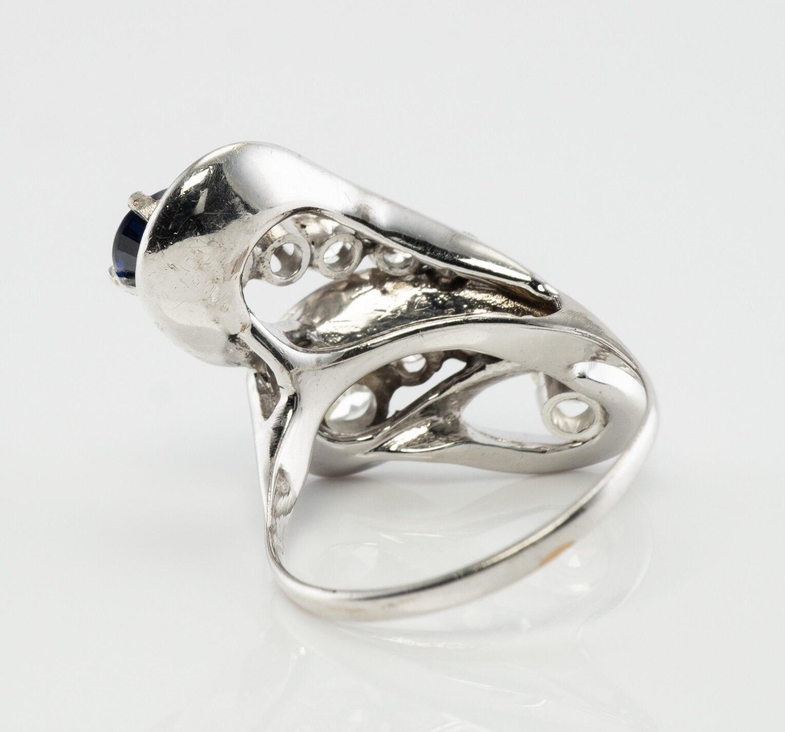 Natural Diamond Sapphire Ring 14K White Gold Vintage For Sale 1