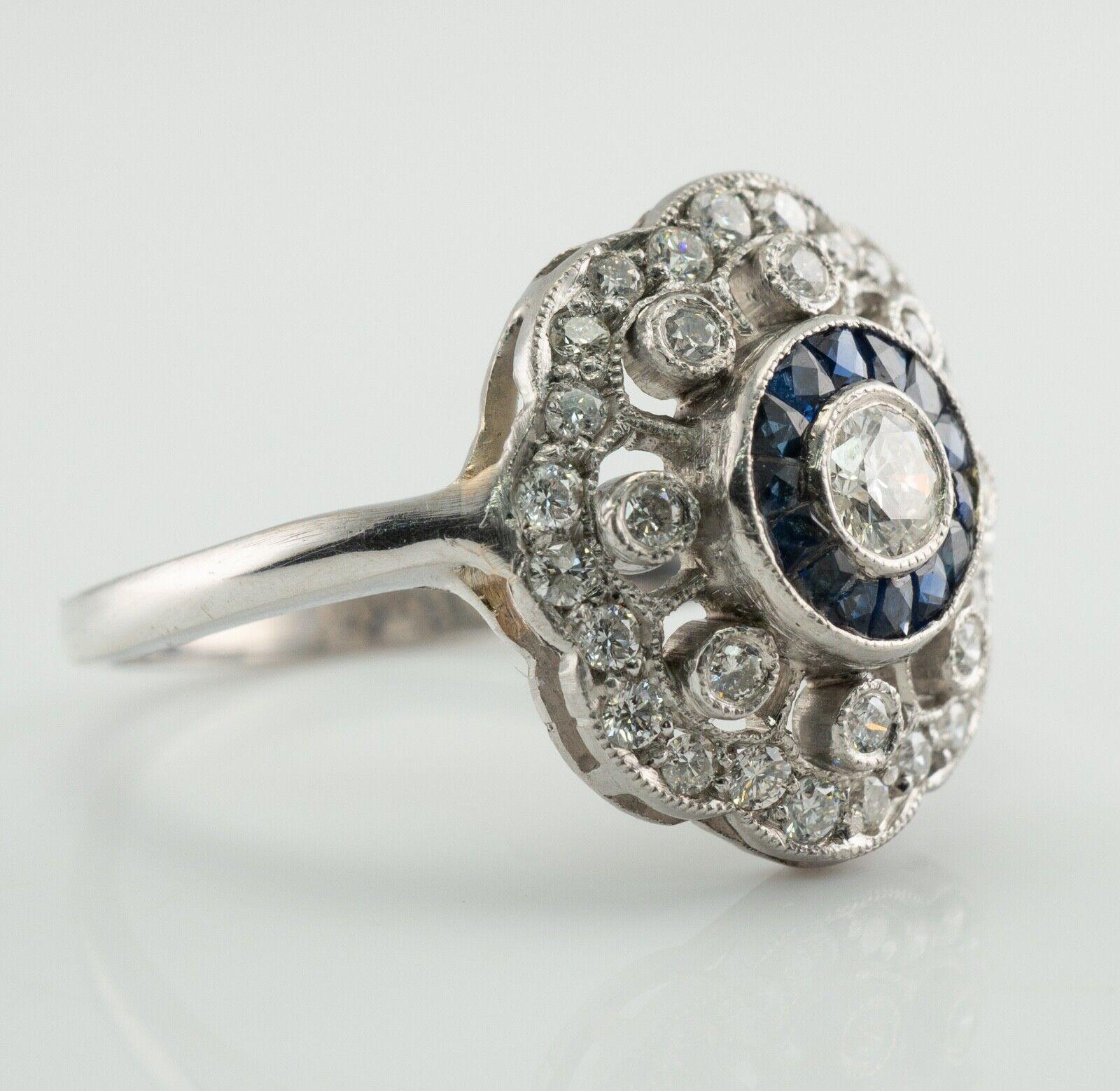 Diamond Sapphire Ring 14K White Gold Vintage For Sale 2
