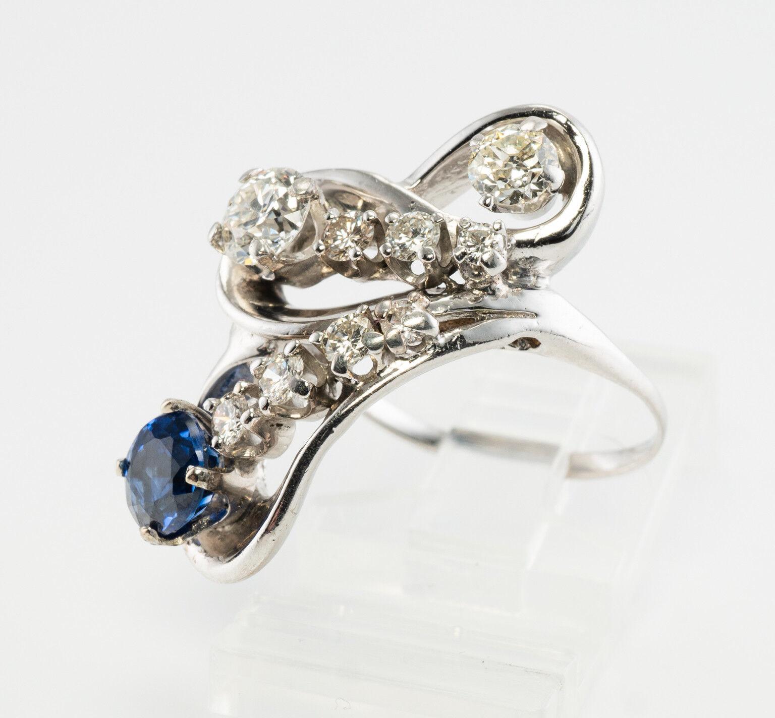 Diamond Sapphire Ring 14K White Gold Vintage For Sale 3