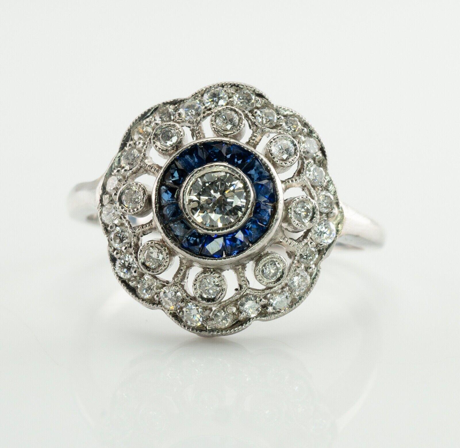 Diamant-Saphir-Ring 14K Weißgold Vintage im Angebot 4