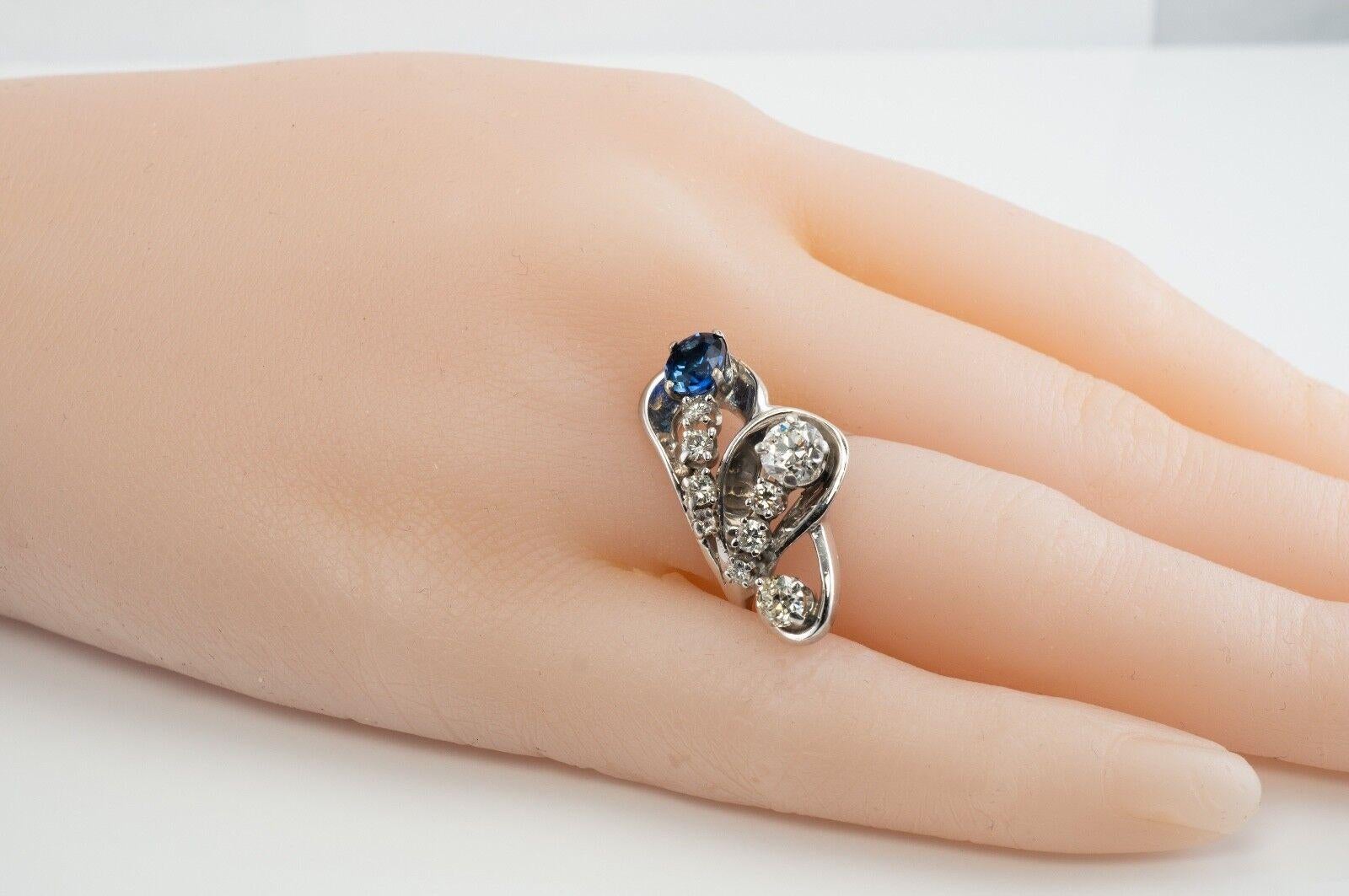 Diamond Sapphire Ring 14K White Gold Vintage For Sale 4