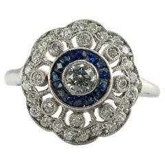 Diamond Sapphire Ring 14K White Gold Vintage