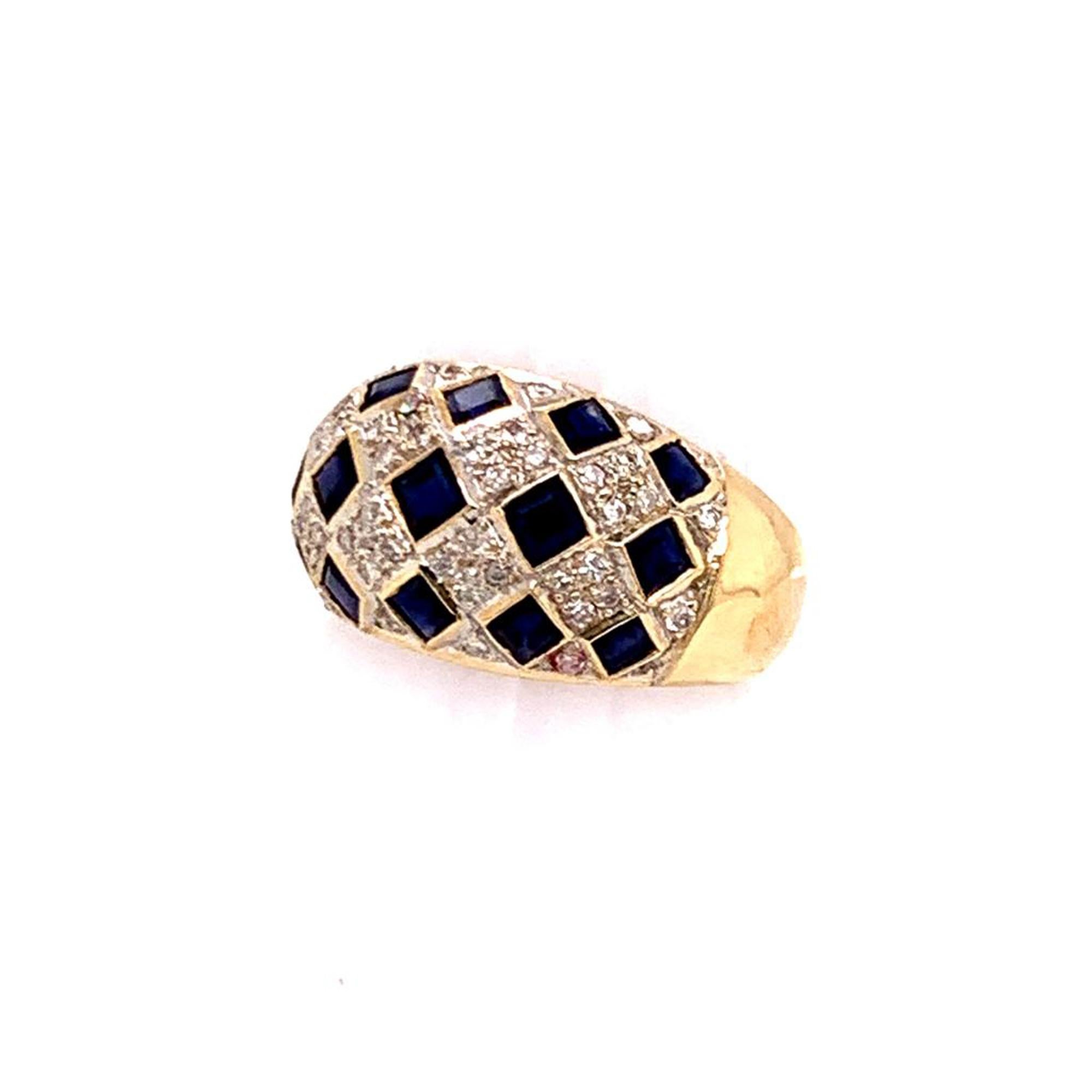 Modern Diamond Sapphire Ring 14k Yellow Gold 2.14 TCW Checkerboard Certified For Sale