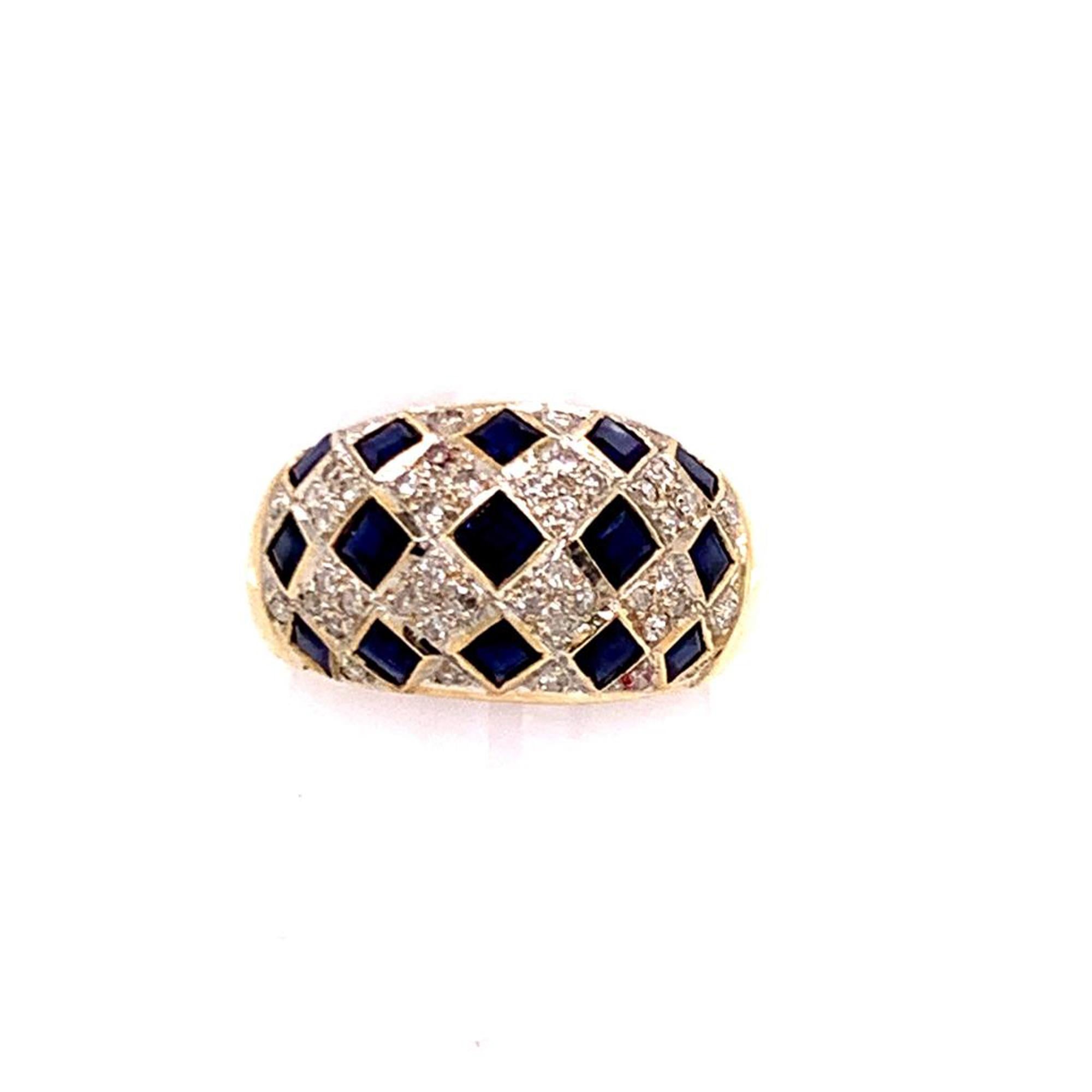 Square Cut Diamond Sapphire Ring 14k Yellow Gold 2.14 TCW Checkerboard Certified For Sale