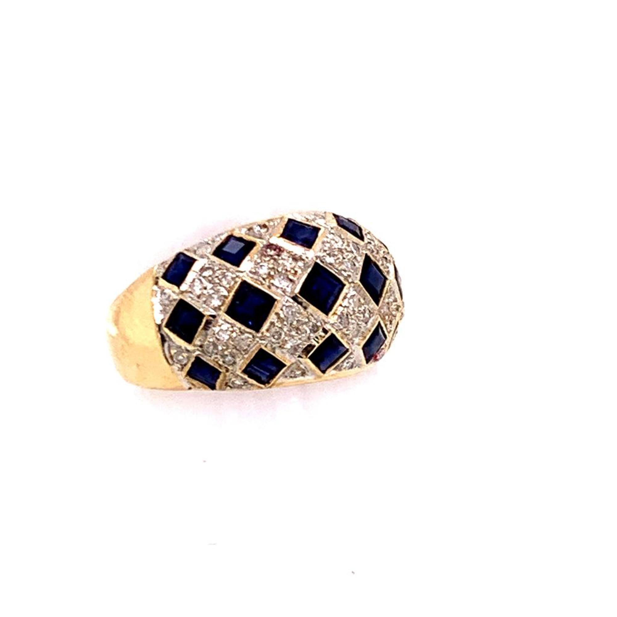 Diamond Sapphire Ring 14k Yellow Gold 2.14 TCW Checkerboard Certified In New Condition For Sale In Brooklyn, NY