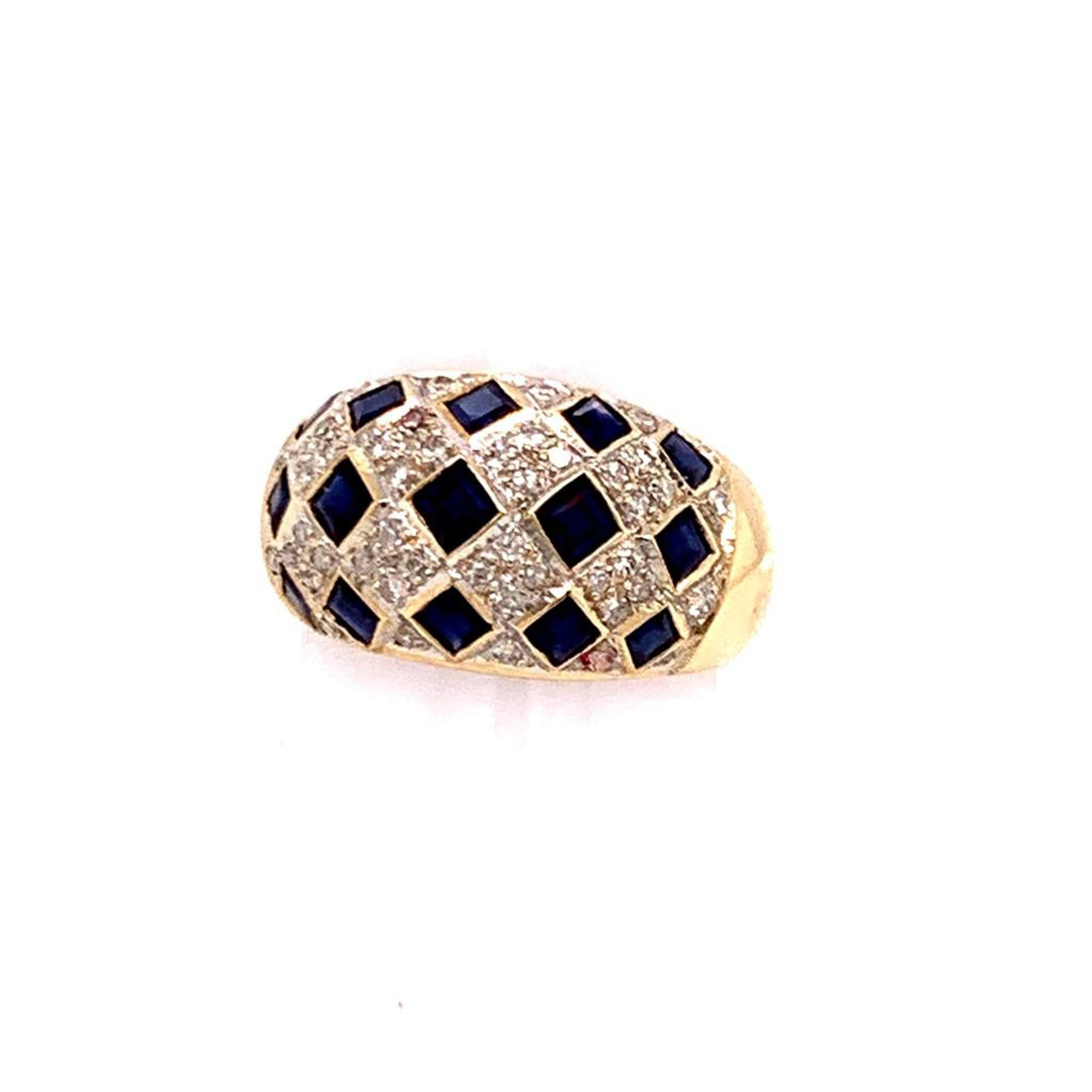 Women's Diamond Sapphire Ring 14k Yellow Gold 2.14 TCW Checkerboard Certified For Sale