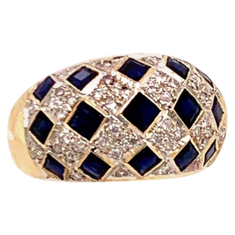 Diamond Sapphire Ring 14k Yellow Gold 2.14 TCW Checkerboard Certified For Sale