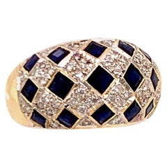 Diamond Sapphire Ring 14k Yellow Gold 2.14 TCW Checkerboard Certified