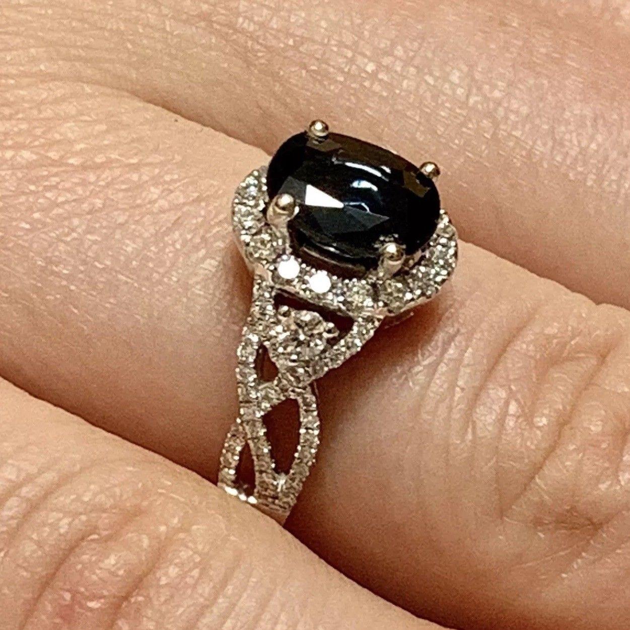 Diamond Sapphire Ring 18k Gold 2.62 TCW Women Certified For Sale 1
