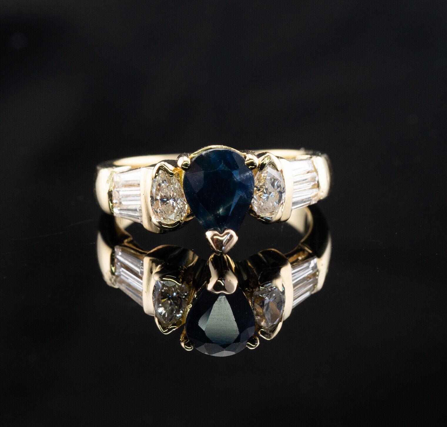 Diamond Sapphire Ring 18K Gold Band Vintage For Sale 5
