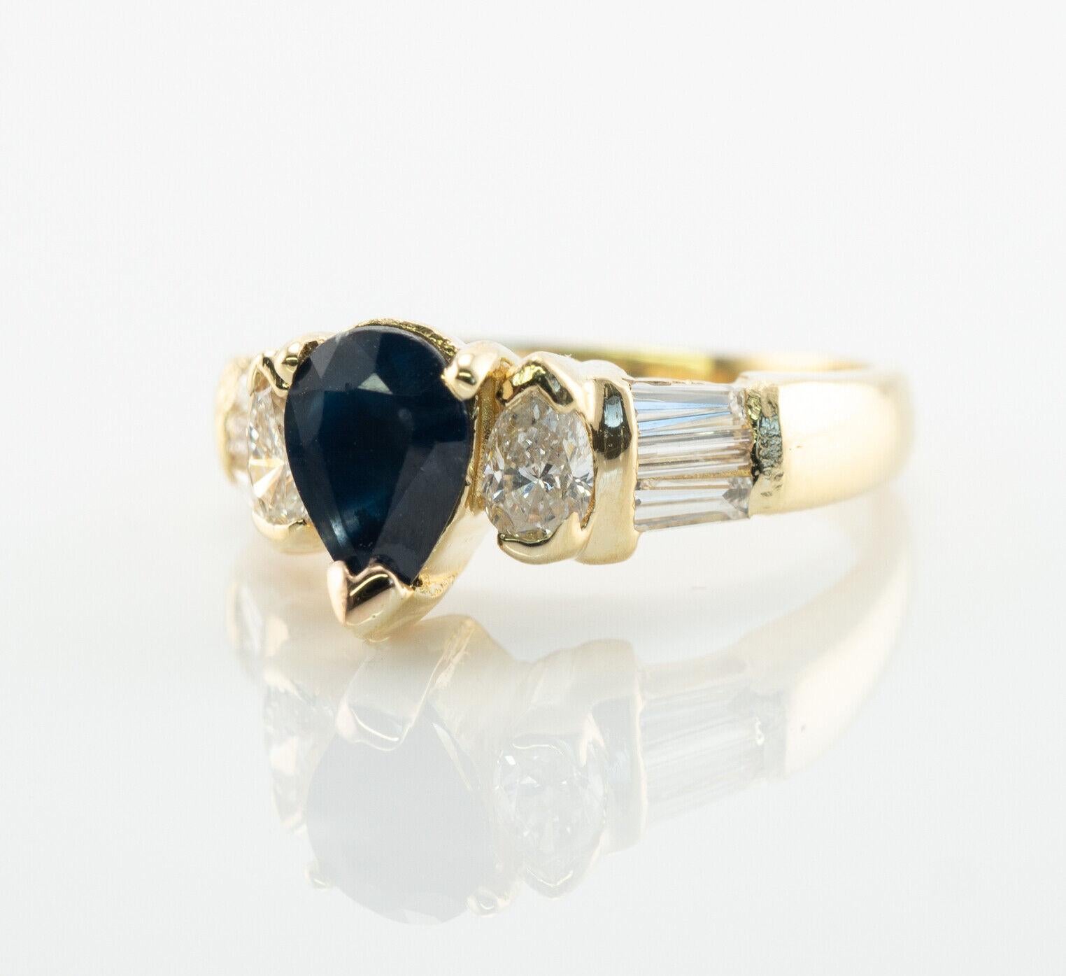 Women's Diamond Sapphire Ring 18K Gold Band Vintage For Sale