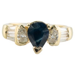 Diamond Sapphire Ring 18K Gold Band Retro