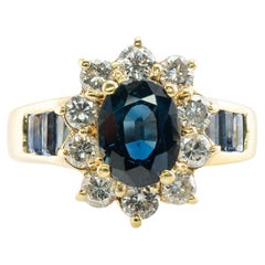 Diamond Sapphire Ring 18K Gold Flower Oval