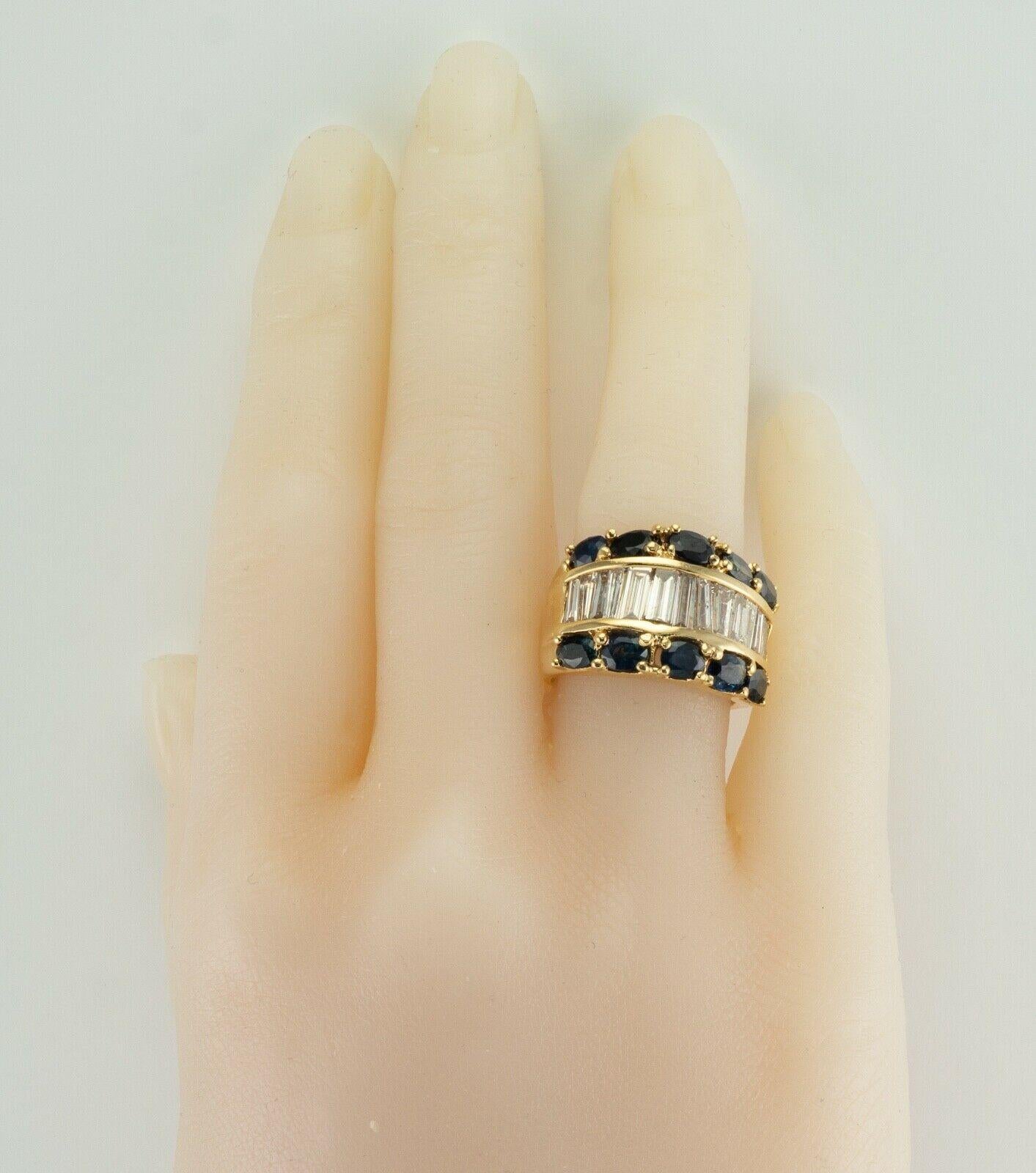Diamond Sapphire Ring 18K Gold Wide Band 5