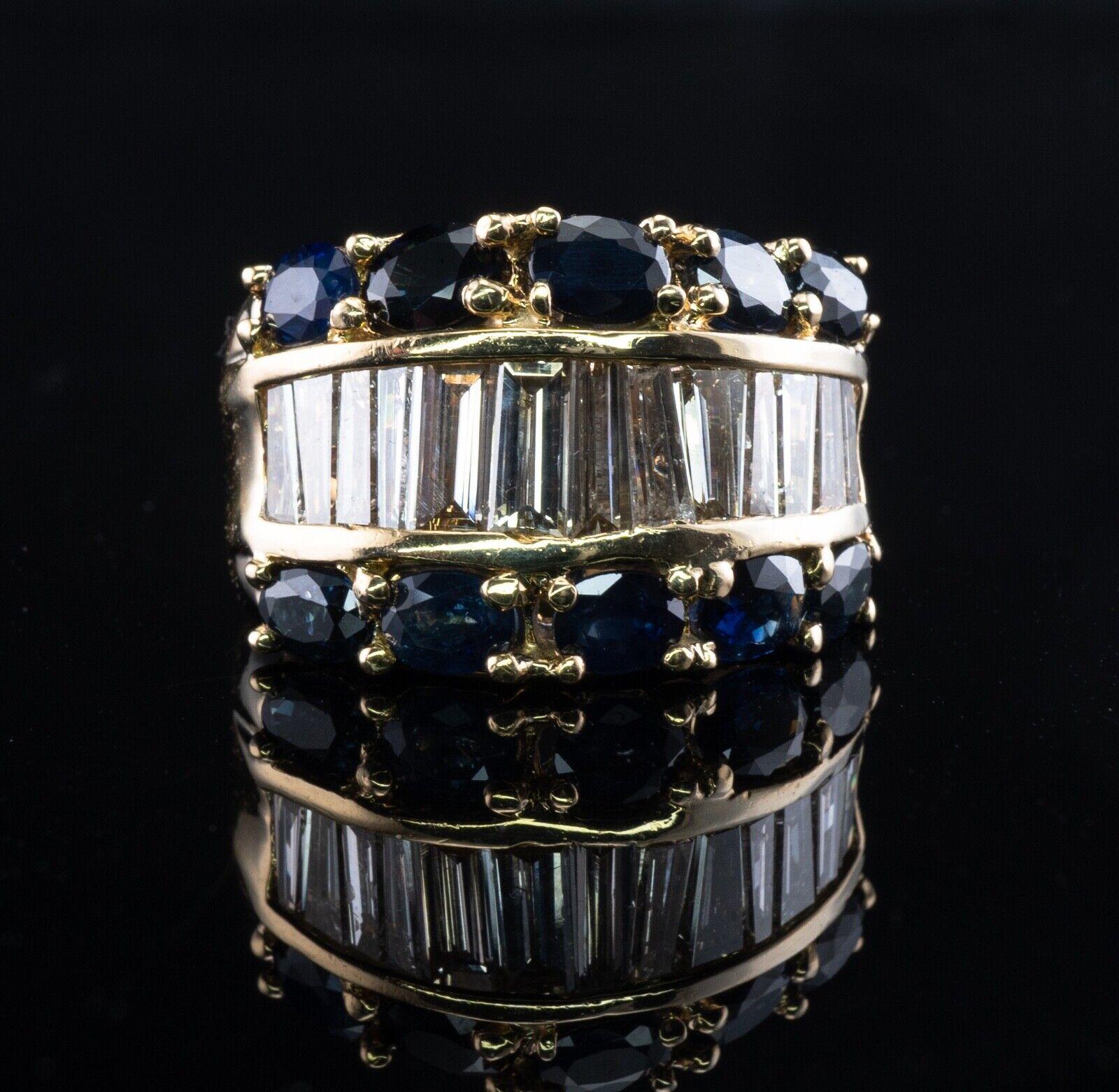 Diamond Sapphire Ring 18K Gold Wide Band 6